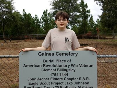 Jake Johnson Installs Special Sign at Gaines Cemetery near Vida as part of Eagle Scout Project