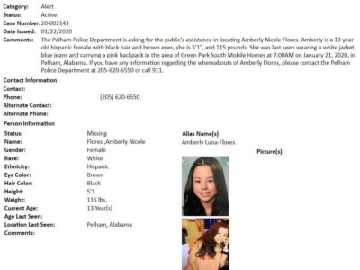 Pelham Police Seek Missing Teenager Amberly Nicole Flores; Please Share!
