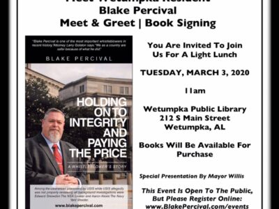 National Security Threat Whistleblower, Wetumpka Resident to Hold Book Signing in Wetumpka