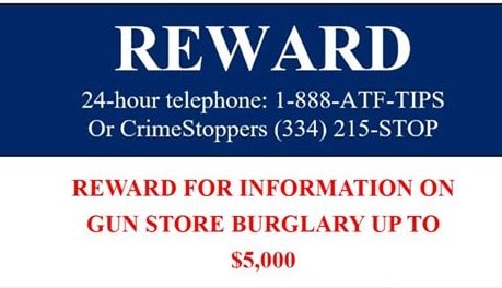 $5,000 Reward Offered for Information Leading to Arrests in Gun Thefts from Quick Pawn of  Montgomery June 2
