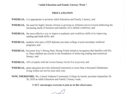 CACC Plans Several Events to Recognize Adult Education and Literacy Week Statewide