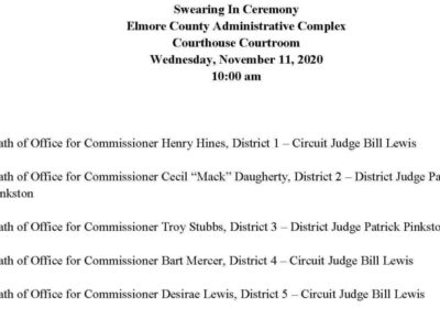 Elmore County Commission to hold Swearing In Ceremony, Followed By Regular meeting Wednesday