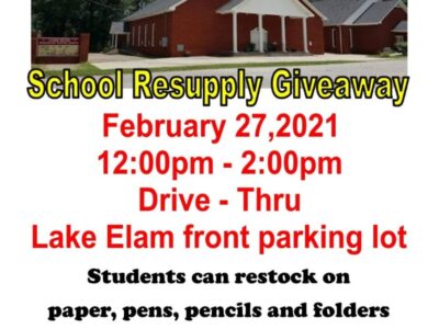 Lake Elam MBC To Host School Resupply Giveaway Feb. 27 from Noon until 2 p.m.