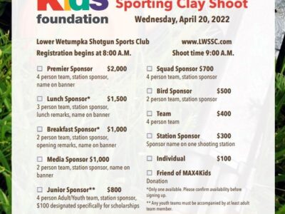 MAX 4 Kids Charity Sporting Clay Shoot is April 20; Sponsors, Teams Needed