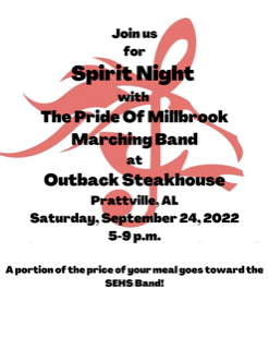 Spirit Night Saturday at Outback will Benefit SEHS Marching Band