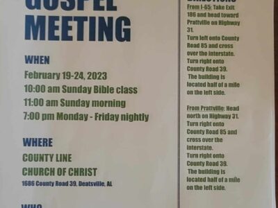 County Line Church of Christ to host Winter Gospel Meeting Feb. 19-24