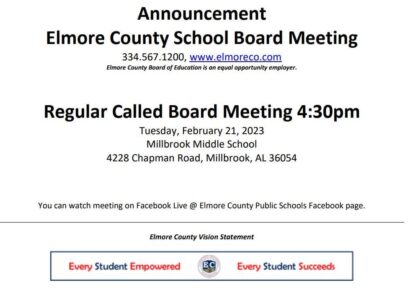 Elmore County School Board to hold Regular Meeting at Millbrook Middle School