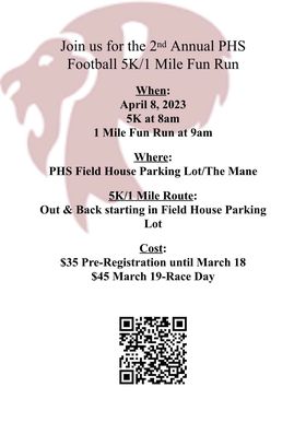 PHS 5K/1-Mile Fun Run is April 8; Register with QR Code