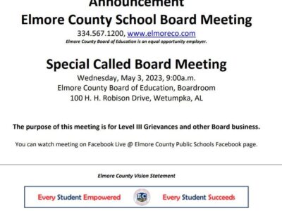 Elmore School Board to hold Special Called Meeting May 3