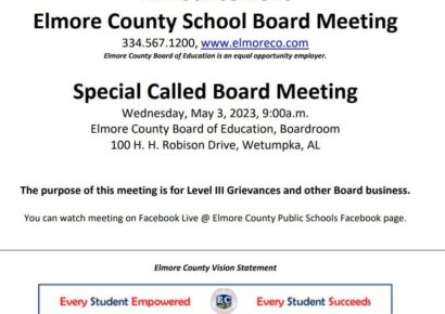 Elmore School Board to hold Special Called Meeting May 3