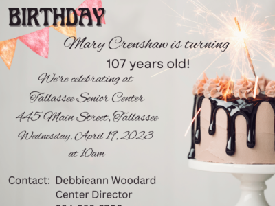Tallassee Senior Center to Honor Mary Crenshaw on her 107th Birthday
