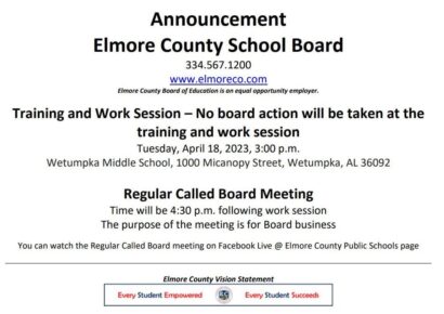 Elmore County School Board to meet Tuesday at Wetumpka Middle School