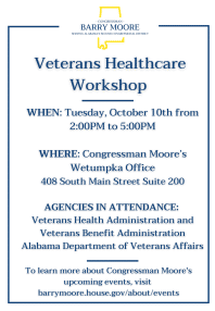 Veterans Healthcare Workshop in Wetumpka on Tuesday, October 10