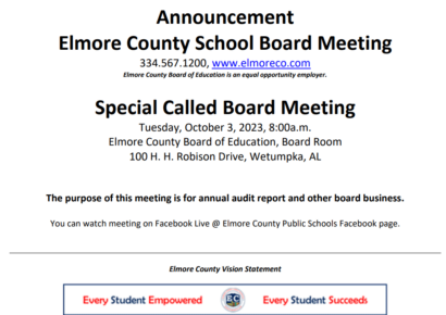 Special Called Meeting is Oct. 3 to Discuss ECBOE Audit Findings