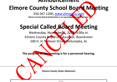 Elmore County Board of Education meeting Canceled for Nov. 1