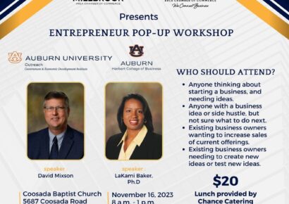 Entrepreneur Pop-Up Workshop slated for Nov. 16 at Coosada Baptist Church