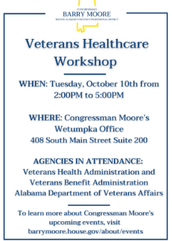 Veterans’ Healthcare Workshop in Wetumpka is Tuesday, October 10