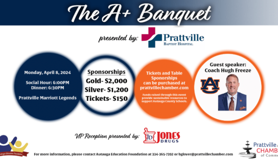 Autauga Education Foundation, Prattville Chamber to Host A+ Banquet Next Week